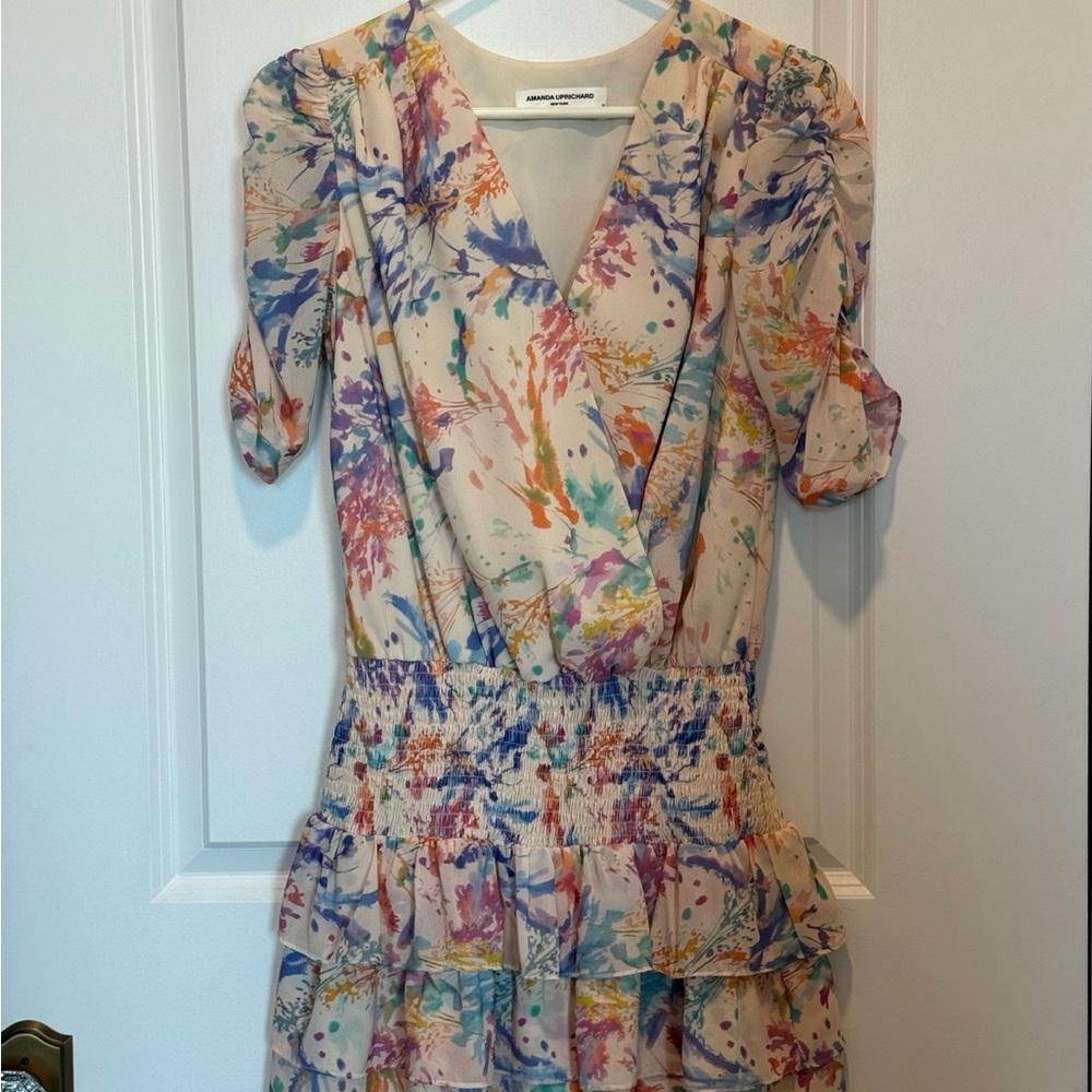 Amanda Uprichard Multicolor Floral Wrap Dress - Cream Base